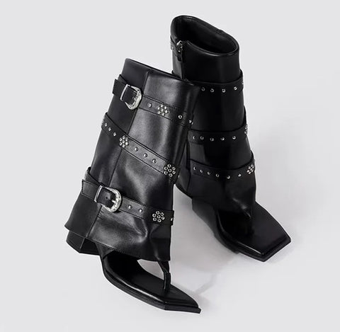 Fashion Square Toe Metal Rivets Buckle Strap Ankel Boots SIZE: 36 CODE: READY1786