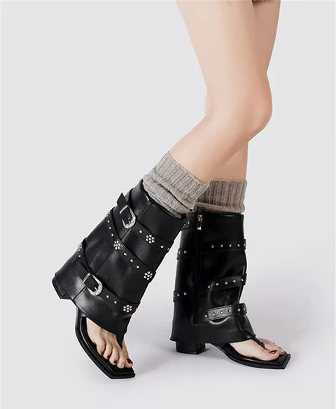 Fashion Square Toe Metal Rivets Buckle Strap Ankel Boots SIZE: 36 CODE: READY1786
