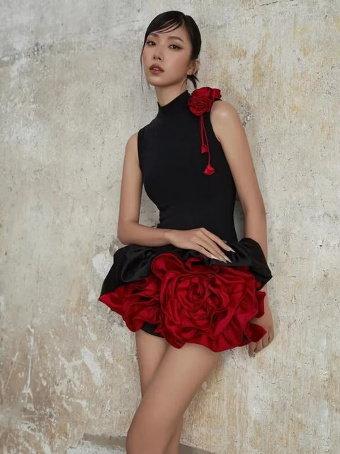 Sexy Black Sleeveless Floral Cocktail Short Dress CODE: READY1788