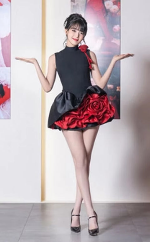 Sexy Black Sleeveless Floral Cocktail Short Dress CODE: READY1788