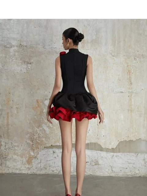 Sexy Black Sleeveless Floral Cocktail Short Dress CODE: READY1788