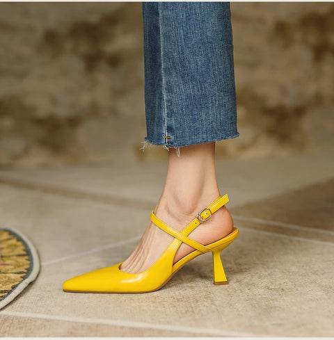 New Mid Heel Pump Pointed Toe Shallow Ankle Strap Slingback Sandal SIZE:36 CODE: READY1789