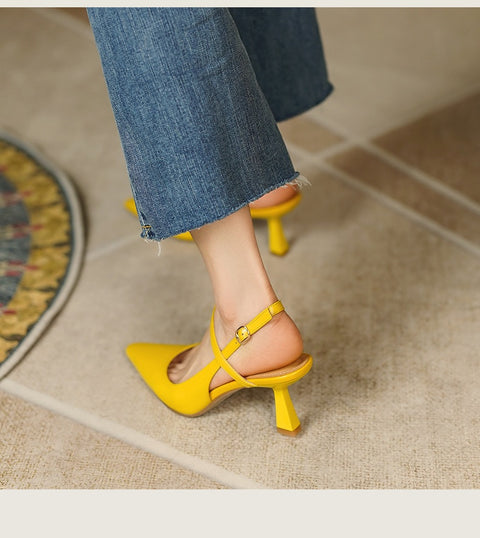 New Mid Heel Pump Pointed Toe Shallow Ankle Strap Slingback Sandal SIZE:36 CODE: READY1789