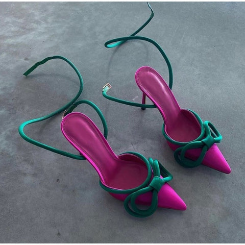 Butterfly Knot Sexy Buckle Pointed Toe Thin High Heel Sandals SIZE: 38 CODE: READY932