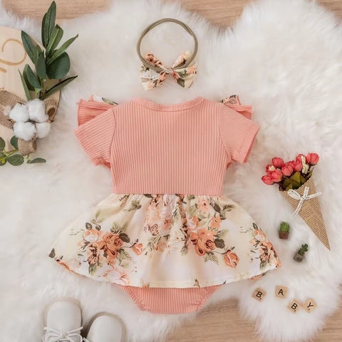 Summer Fashion With Bowknot Striped Floral Baby Girl Dress CODE: RSH002