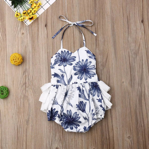 Summer Newborn Baby Girl Floral Strap Backless Lace Ruffled Outfit CODE: RSH005