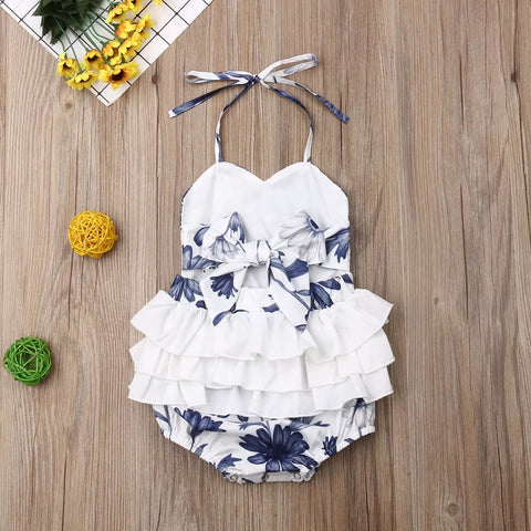 Summer Newborn Baby Girl Floral Strap Backless Lace Ruffled Outfit CODE: RSH005