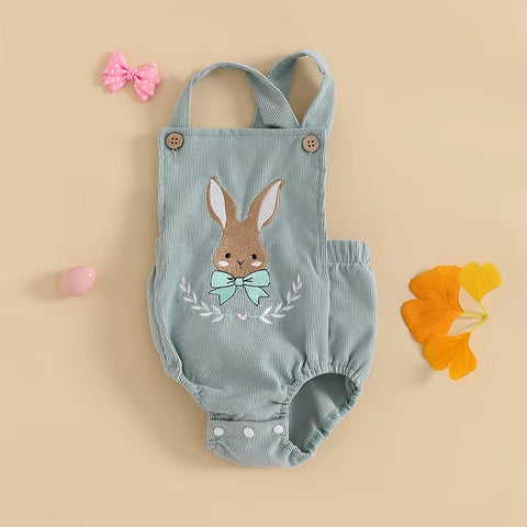 Newborn Lovely Baby Girls Boys Strap Sleeveless Square Neck Rabbit Embroidery Bodysuit CODE: RSH008