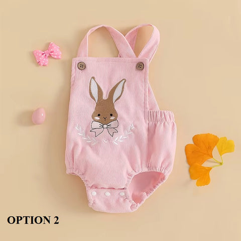 Newborn Lovely Baby Girls Boys Strap Sleeveless Square Neck Rabbit Embroidery Bodysuit CODE: RSH008