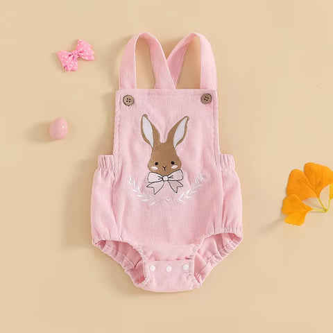 Newborn Lovely Baby Girls Boys Strap Sleeveless Square Neck Rabbit Embroidery Bodysuit CODE: RSH008