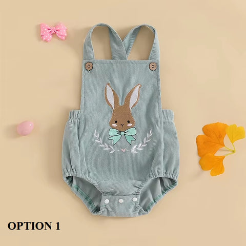 Newborn Lovely Baby Girls Boys Strap Sleeveless Square Neck Rabbit Embroidery Bodysuit CODE: RSH008