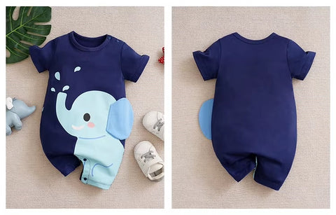 Newborn Cute Cartoon 3d Elephant Comfortable And Soft Summer Short Sleeved Baby Jumpsuit CODE: RSH009