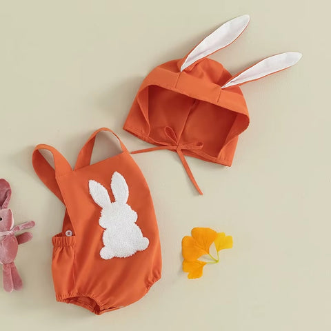 Toddler Baby Rabbit Fuzzy Embroidery Sleeveless Jumpsuit with Hat CODE: RSH012