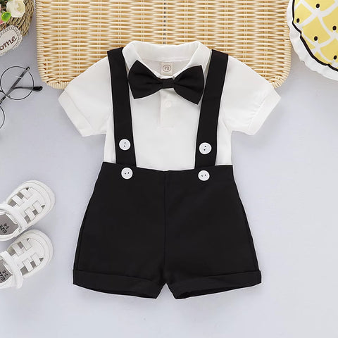 Newborn Baby Boy Formal Costumes Short Sleeve Shirt With Bow + Romper Short Pant Summer Fashion 2 Pcs Set CODE: RSH018
