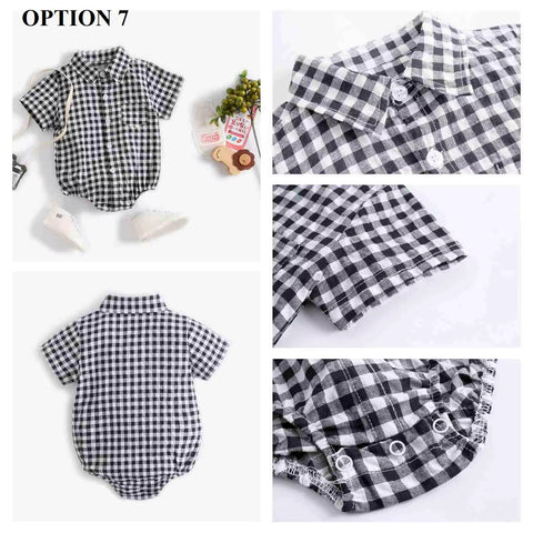 Newborn Clothes for Baby Boy Summer Plaid Fashion Short Sleeve Bodysuits CODE: RSH019