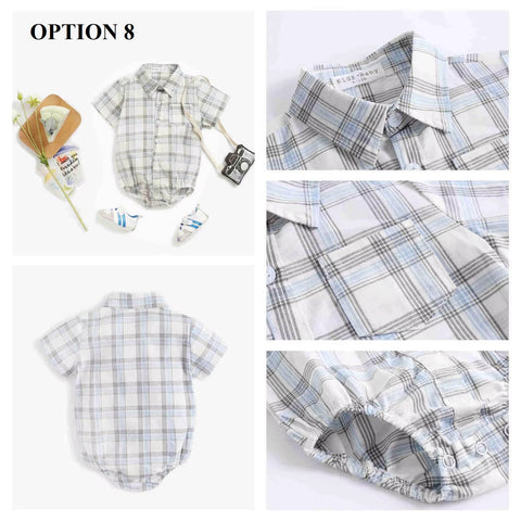 Newborn Clothes for Baby Boy Summer Plaid Fashion Short Sleeve Bodysuits CODE: RSH019