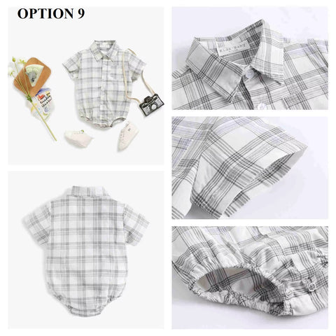 Newborn Clothes for Baby Boy Summer Plaid Fashion Short Sleeve Bodysuits CODE: RSH019