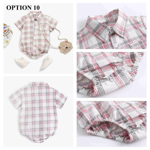 Newborn Clothes for Baby Boy Summer Plaid Fashion Short Sleeve Bodysuits CODE: RSH019