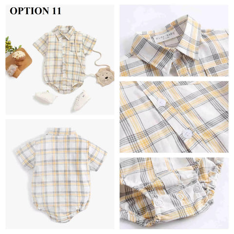 Newborn Clothes for Baby Boy Summer Plaid Fashion Short Sleeve Bodysuits CODE: RSH019