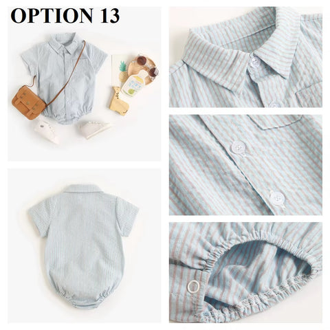 Newborn Clothes for Baby Boy Summer Plaid Fashion Short Sleeve Bodysuits CODE: RSH019