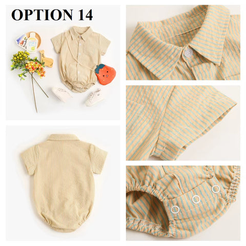 Newborn Clothes for Baby Boy Summer Plaid Fashion Short Sleeve Bodysuits CODE: RSH019