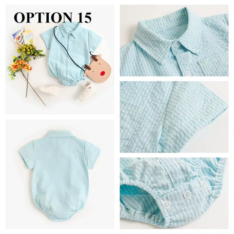Newborn Clothes for Baby Boy Summer Plaid Fashion Short Sleeve Bodysuits CODE: RSH019