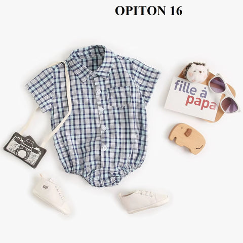 Newborn Clothes for Baby Boy Summer Plaid Fashion Short Sleeve Bodysuits CODE: RSH019