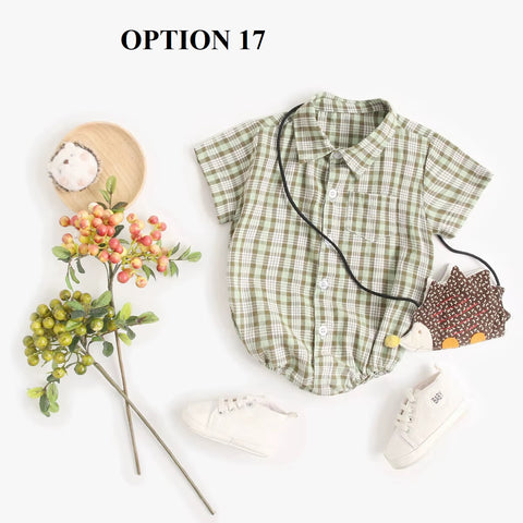 Newborn Clothes for Baby Boy Summer Plaid Fashion Short Sleeve Bodysuits CODE: RSH019