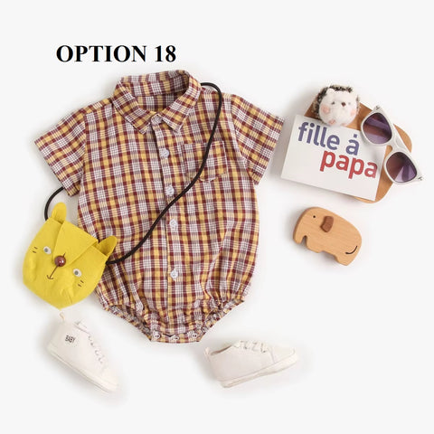 Newborn Clothes for Baby Boy Summer Plaid Fashion Short Sleeve Bodysuits CODE: RSH019