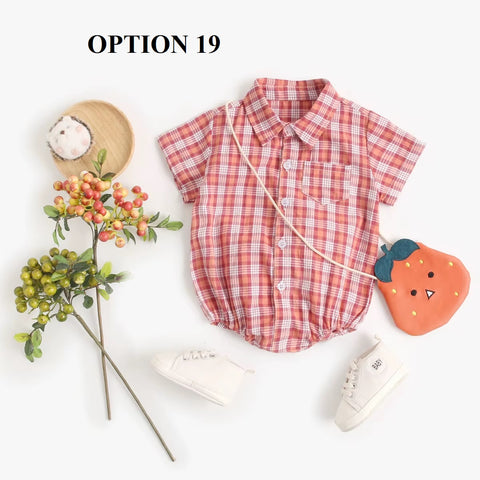Newborn Clothes for Baby Boy Summer Plaid Fashion Short Sleeve Bodysuits CODE: RSH019