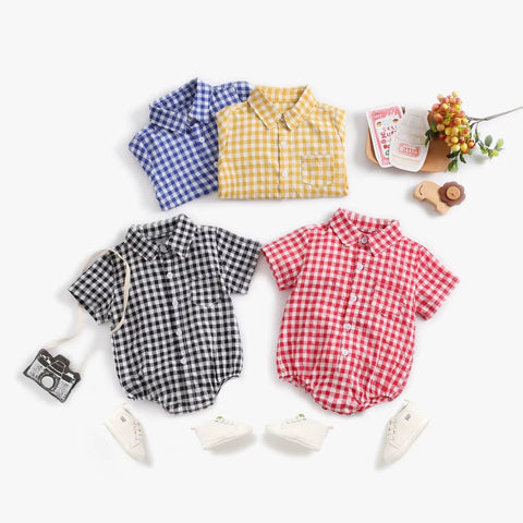 Newborn Clothes for Baby Boy Summer Plaid Fashion Short Sleeve Bodysuits CODE: RSH019