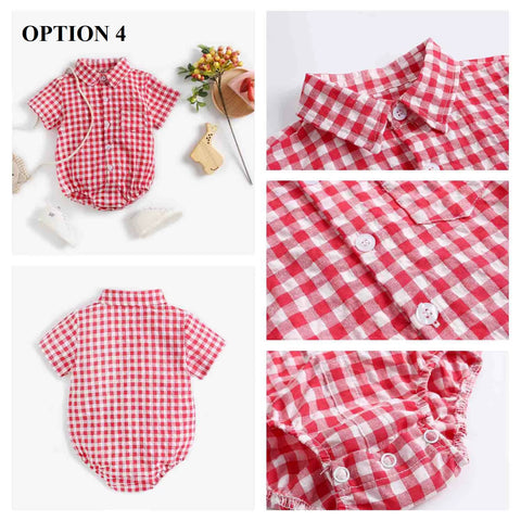 Newborn Clothes for Baby Boy Summer Plaid Fashion Short Sleeve Bodysuits CODE: RSH019