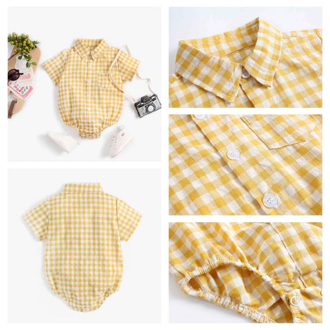 Newborn Clothes for Baby Boy Summer Plaid Fashion Short Sleeve Bodysuits CODE: RSH019