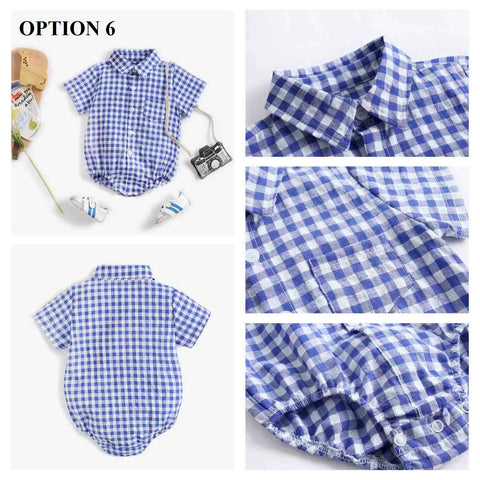 Newborn Clothes for Baby Boy Summer Plaid Fashion Short Sleeve Bodysuits CODE: RSH019