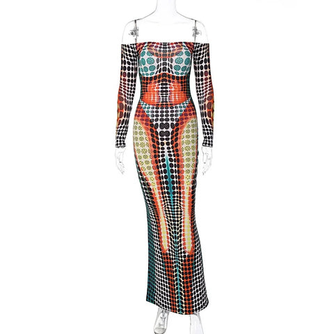 New Sexy Tie Dye Print Long Sleeve Backless Party Streetwear Maxi Dress CODE: KAR3950