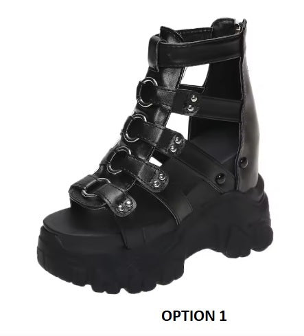 New Summer Soft Bottom Light High Top Exposure Toe Slope Heel Shoes CODE: KAR3839