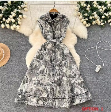 New High Waist Turn-down Collar Floral Embroidery Midi Dress CODE: KAR3968