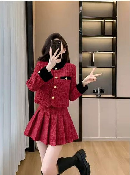 New Style Autumn Winter Tweed Jacket Mini Skirt Set CODE: KAR3493