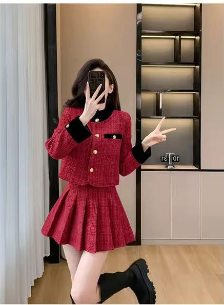 New Style Autumn Winter Tweed Jacket Mini Skirt Set CODE: KAR3493
