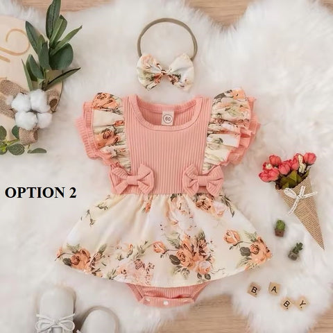 Summer Fashion With Bowknot Striped Floral Baby Girl Dress CODE: RSH002