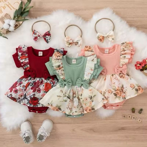 Summer Fashion With Bowknot Striped Floral Baby Girl Dress CODE: RSH002