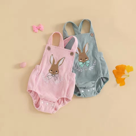Newborn Lovely Baby Girls Boys Strap Sleeveless Square Neck Rabbit Embroidery Bodysuit CODE: RSH008