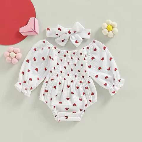 Newborn Baby Girl Clothes Floral Print Headband Ruffled Long Sleeve Bodysuit CODE: RSH014