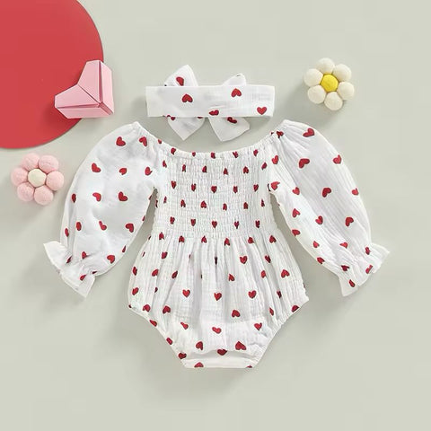Newborn Baby Girl Clothes Floral Print Headband Ruffled Long Sleeve Bodysuit CODE: RSH014