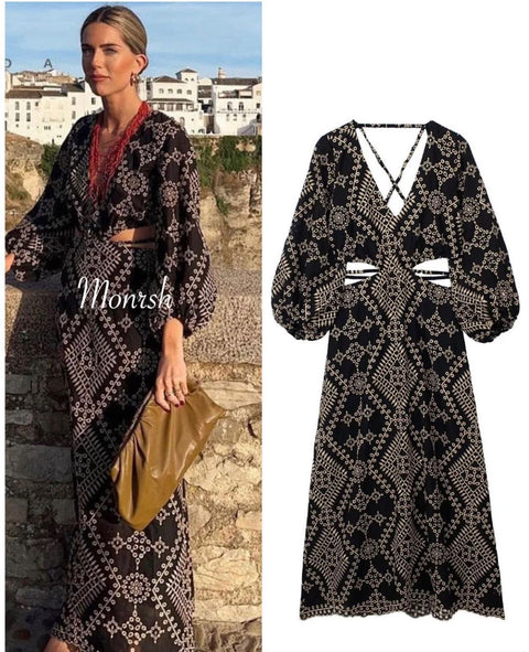 New Boho Embroidery Cut Out Long Midi Dress CODE: READY1129