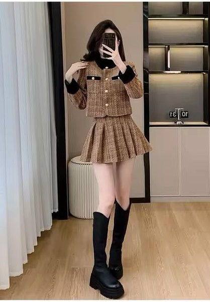New Style Autumn Winter Tweed Jacket Mini Skirt Set CODE: KAR3493