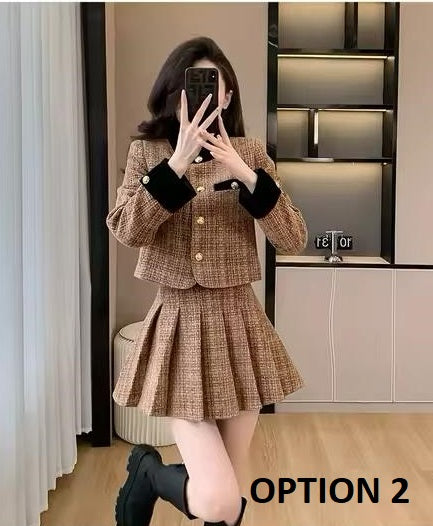 New Style Autumn Winter Tweed Jacket Mini Skirt Set CODE: KAR3493