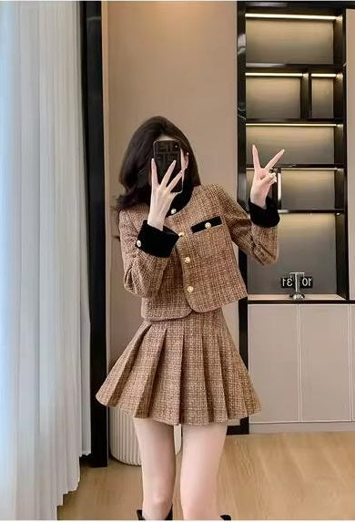 New Style Autumn Winter Tweed Jacket Mini Skirt Set CODE: KAR3493