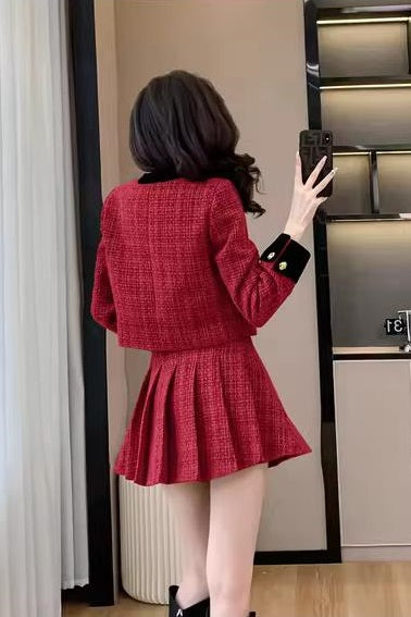 New Style Autumn Winter Tweed Jacket Mini Skirt Set CODE: KAR3493