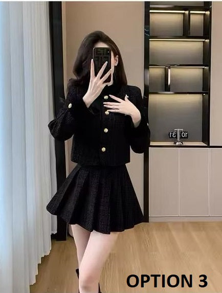 New Style Autumn Winter Tweed Jacket Mini Skirt Set CODE: KAR3493